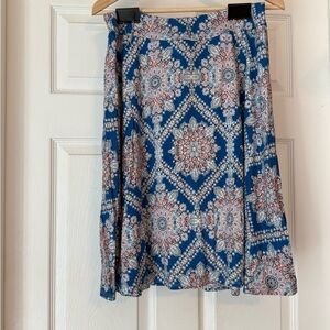 Renee C. Blue Cream A-Line Knee-Length Skirt